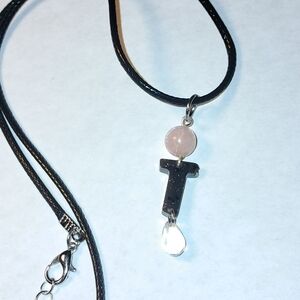 Minimalist "T" Necklace With Strawberry Quartz Bead